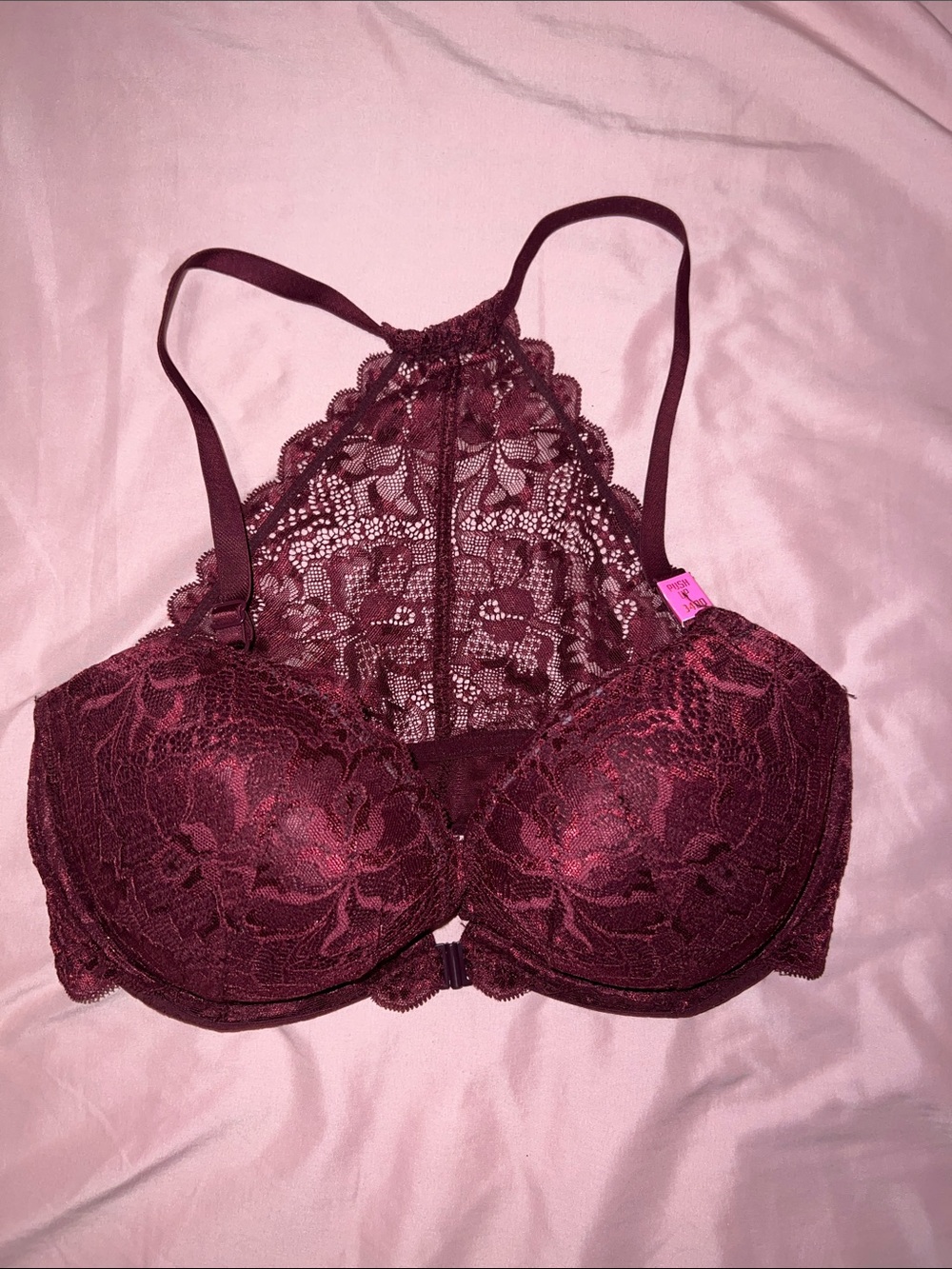 Victoria secret (PINK) Lace Push-Up Bra with Racerback Detail - Burgundy